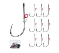 Fcnjsao Lot de 10 crochets de fixation pour crevettes, hameçons de pêche en fil barbelé avec trou, hameçons de pêche en eau salée