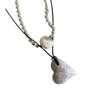 Fcnjsao Lot de 2 colliers ras du cou en forme de cœur double couche avec perles pour femme et fille, Acier titane, résine