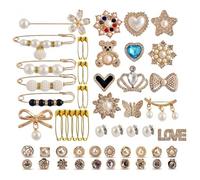 Fcnjsao Lot de 55 broches avec perles artificielles et strass pour chaussettes, pulls, châles, pantalons