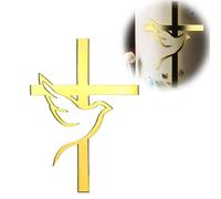 Fc'Noqgn 1 Piece Cake Topper Cross Cake Salver Dove Gold Acrylic Cake Topper, Rainbow Colour Mirror Effect with Cross and Leaves for Weddings, Birthdays, Christmas, Parties and More !