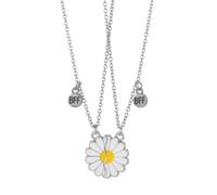 Fc'Noqgn 2 Piece Necklace Set, Ladies Silver Necklace, Friendship Necklace, Detachable Heart Flower Daisy Pattern, Gift for Sisters and Friends, Birthday Gift for Young Girls