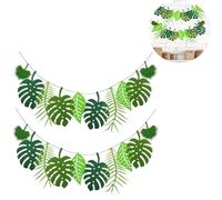 Fc'Noqgn 2pcs Tropical Leaf Lei Jungle Banner Hawaiian Party Green Palm Lei Birthday Kit Hawaiian Theme Hanging Decoration