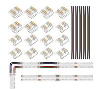 FCOB COB 4pin 10mm LED connecteur kit 16pcs Transparenz connecté 5pcs 15cm longue 22AWG câble d'extension pour soudure sans fente 4pin RGB bande connecteur d'angle
