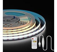 FCOB COB CCT USB Accordéable Flexible Bande LED haute densité CCT(3000K-6000K) DC5V 2M 640LEDs/m 10mm Largeur CRI90+ avec télécommande RF Réglable pour DIY Décoration