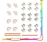 FCOB Kit de connecteurs LED RGB SPI 3pin 10 mm 18pcs Connecteur transparent 8pcs Connecteur en L 3pcs Câble d'extension 15cm 22 AWG pour bande LED RGB SPI 3pin 10mm sans soudure Raccord d'angle
