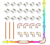 FCOB Kit de connecteurs LED RGB SPI 3pin 12 mm 18pcs Connecteur transparent 8pcs Connecteur en L 3pcs Câble d'extension 15cm 22 AWG pour bande LED RGB SPI 3pin 12mm sans soudure Raccord d'angle