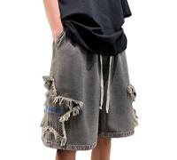 FCOOLYEET Short en jean Y2k Baggy Star Jorts pour homme Coupe ample Patchwork Jeans Shorts Y2k Fashion Streetwear, Taille : gris, Large