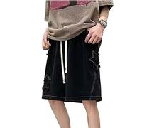 FCOOLYEET Short en jean Y2k Baggy Star Jorts pour homme Coupe ample Patchwork Jeans Shorts Y2k Streetwear, T#star-noir, Large