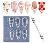 Fcozpjk Moules à ongles en silicone, moule à gâteau 3D pour décoration d'ongles avec stylo à sculpter, motif « Happy Birthday » - Motifs de nœuds crémeux et cœurs - Modèles de modélisation