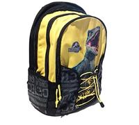 FCP Sac à dos d'école compatible avec Jurassic World rond by GUT noir jaune + porte-clés édition limitée + 7 stylos effaçables, multicolore, taille unique