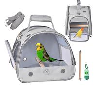 FCQQYWZ Cage de transport pour oiseaux avec support, petit sac de transport pour perroquet avec perchoir, petite cage à oiseaux pour voyage avec bandoulière, fenêtre d'accès latérale (gris)