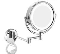 FCS Bathroom Miroir Maquillage Mural LED, Miroirs de Maquillage Mural Grossissant 3X, Miroir Cosmétique Éclairé, Miroir Mural Rond Moderne, 360° Pivotant, Extensible, 21.5 CM (Color : Chrome)
