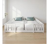 FCSQIU Lit de sol 180 x 200 cm, avec filet de sécurité, pour familles avec 2 enfants, Montessori Lit de sol pour enfants, cadre de lit en bois massif, avec sommier à lattes, sans matelas