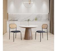 FCSQIU Lot de 2 chaises de salle à manger, cuisine, avec dossier en rotin, style vintage, pour salle à manger, cuisine, salon, salle à manger, cuisine avec pieds en bois, noires