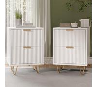 FCSQIU Lot de 2 tables de chevet blanches avec tiroir - Petite table de chevet moderne avec pieds larges - Commode de chevet bohème à tiroirs