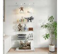 FCSQIU Vitrine sur pied en verre noire avec LED, 5 étages, 2 portes complètes, armoire pour salon, vitrine de collection, vitrine de collection, armoire d'affichage (blanc B)