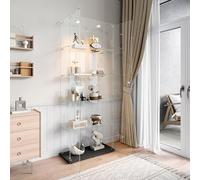 FCSQIU Vitrine sur pied en verre noire avec LED, 5 étages, 2 portes entièrement visibles, vitrine pour salon, vitrine de collection, vitrine de collection, armoire d'affichage (noir B)