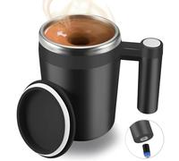 FCSWEET Tasse à café magnétique rechargeable avec 2 barres d'agitation - Étanche - Pour lait/cacao au bureau/cuisine/voyage - 414 ml - Noir