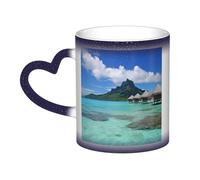 FCTVASDM Tasse à café en céramique sensible à la chaleur - 325 ml - Motif plage de Tahiti - Cadeau pour homme et femme