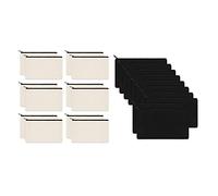 Fcuajdkq Lot de 12 en toile à fermeture éclair avec 10 pochettes à fermeture éclair en toile pour maquillage, crayons, blanc/noir