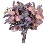 Fcuajdkq Lot de 8 tiges d'eucalyptus en soie - Feuilles de - Véritable contact - Branches d'eucalyptus - Gris et rose