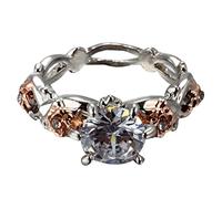 Fcuajdkq Mode Feminine Deux Tons Alliage et Or Rose rempli Ensemble d'anneaux Floraux de fiancailles en Blanc Taille 8