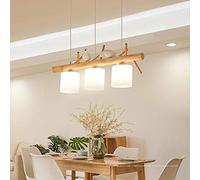 FCX-LIGHT Créatif Oiseau Pendentif Lampe de Bar Salle à Manger Suspension luminaire en Bois Minimaliste Bois Massif Lustre pour Café Grenier,3Heads