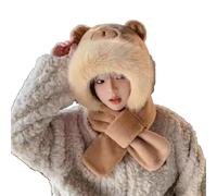 FCXVXCL 2 en 1 Bonnet Écharpe Set, Capybara Chapeau Echarpe en Peluche 2 en 1 Hiver Épais Ensemble, Chaud Bonnet d’Hiver Écharpes pour Enfants Adultes Ski Pêche Camping