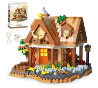 FCXVXCL Bloc Construction Maison Architecture Blocs Construction avec Lumière LED Jouet de Constructions Modular Architecture Modèle Cadeaux pour Enfants Marron 11.5×10.2×10cm