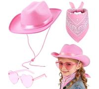 FCXVXCL Chapeau De Cowboy Pour Enfant 3 Pièces Set D'accessoires Cowboy De l'Ouest Rose Western Cowgirl Hat Chapeau Lunettes Soleil Écharpe Cadeau D'anniversaire Pour Fille