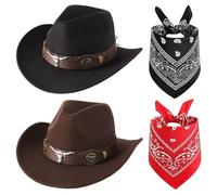 FCXVXCL Chapeau Western 4 Pièces Chapeau De Cowboy Bandanas Avec Accessoires Uniques Tête De Taureau Large Bord Bonnets Casquettes Protection Solaire D'extérieur