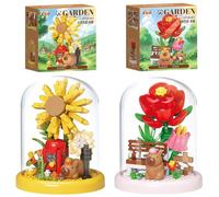 FCXVXCL Construction Fleurs Housse 2 Pièces Kit de Blocs Fleurs Décoration Capybara Roses, Tournesols et Plantes Accessoires Décoratifs Créatifs pour la Maison Bouquet Cadeau
