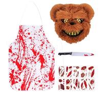 FCXVXCL Costume de Boucher Halloween, 4 Pièces Costume de Ours D'horreur, un Masque de Ours Effrayant, un Tablier, Couteau de Sang, Tattoo Sheets, Costume d'Halloween Hommes, Adulte et Adolescent
