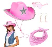 FCXVX owboy Hat for Women Cowboy Hats | with Sequins and Heart Sunglasses Women Scarf Set Suitable for Halloween Themed Parties
