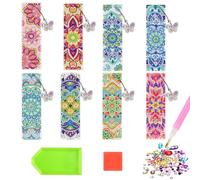 FCXVX iamond Painting Mandala, 8PCS Diamond Painting Marque Page Mandala Marque Page Peinture Diamant avec Breloque en Cristal Kit de Bricolage DIY DiamondPainting Enfant Adulte Cadeau Fille