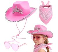 FCXVXCL Ensemble de 3 Pièces Cowboy Western pour Enfant, Chapeau à Paillettes Rose, Lunettes de Soleil, Écharpe, Accessoires de Déguisement