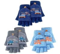 FCXVXCL Gants Hiver Pour Enfant 3 Paires Gants Magiques Pour Enfants Mitaines en Tricot 2 Usages Demi Doigts À Rabat À Colorés Tricotés et Chauds Pour 4-10 Ans Garçons2