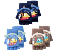 FCXVXCL Gants Hiver Pour Enfant 3 Paires Gants Magiques Pour Enfants Mitaines en Tricot 2 Usages Demi Doigts À Rabat À Colorés Tricotés et Chauds Pour 4-10 Ans Garçons