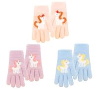 FCXVXCL Gants Hiver Pour Enfant 3 Paires Gants Magiques Pour Enfants Mitaines en Tricot Extensibles À Doigt Complet À Colorés Tricotés et Chauds Pour 4-10 Ans Fille