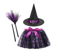 FCXVXCL Halloweens Deguisement Sorciere Fille,3PCS Halloween Citrouille Jupe Tutu et Chapeau Sorciere Balai Sorcière Costume pour Halloween, Carnaval, Cosplay, Rave Parties,Purple1