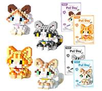 FCXVXCL Jeu de Briques de Construction pour Animaux, 4 PCS Ensemble de Blocs de Construction Chat, Mini Bloc de Puzzle 3D Chat, Blocs de Building de Dessins Animés pour Adultes et Garçons Filles
