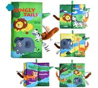 FCXVXCL Livre Tissu Bébé Eveil, Livres Bebe 0 à 3 Ans Sonore Toucher, Livre Tissu Montessori, Livres Doux Froissé avec des Animaux de la Jungle Cadeau de Naissance pour Tout-Petit Garçon Fille