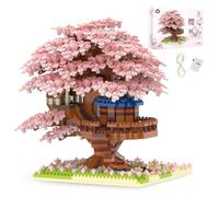 FCXVXCL Maison d'arbre Fleurs de Cerisier Blocs de Construction Ensembles Arbre en Fleurs de Cerisier Bonsaï en Plastique Assemblé Modular Architecture Modèle Cadeaux pour Adolescents
