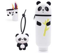 FCXVXCL Panda Trousse Ecole 2 en 1, Trousse Pochette de Stylo Étui en Silicone Souple pour L'école,Trousse Cartoon Trousse à en Silicone Souple Rétractable Convient aux Etudiants