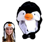 FCXVXCL Pingouin Chapeau d'Animal En Peluche, 2 En 1 Chapeau à Capuche, Bonnet en Peluche d'hiver Chaud, Capuchon de Protection Auditive Epais pour Enfants Adultes Costume d'Animal Cosplay