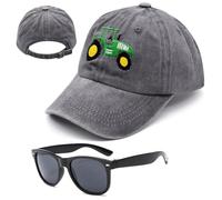 FCXVXCL Tractor Casquette de Baseball pour Enfant,Tractor Casquette et Lunettes de Soleil Chapeau de Soleil Casquettes Broderie de Baseball Réglable for Enfants 3-8 Years Old,Gray