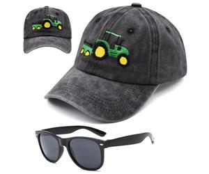 FCXVXCL Tractor Casquette de Baseball pour Enfant,Tractor Casquette et Lunettes de Soleil Chapeau de Soleil Casquettes Broderie de Baseball Réglable for Enfants 3-8 Years Old