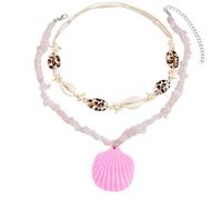 Fcyonixee Boho Beach Collier d'été pour femme avec pendentif en coquillage avec perles en pierre naturelle et coquillage de cauris pour les vacances, one size, Métal, Pas de gemme