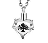 FCZDQ Collier avec pendentif arbre de vie en forme de cœur avec pierre de naissance, Acier inoxydable, Pas de gemme