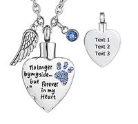 FCZDQ Collier urne funéraire en acier inoxydable avec inscription « No Longer by My Side but Forever in My Heart » pour cendres Bleu